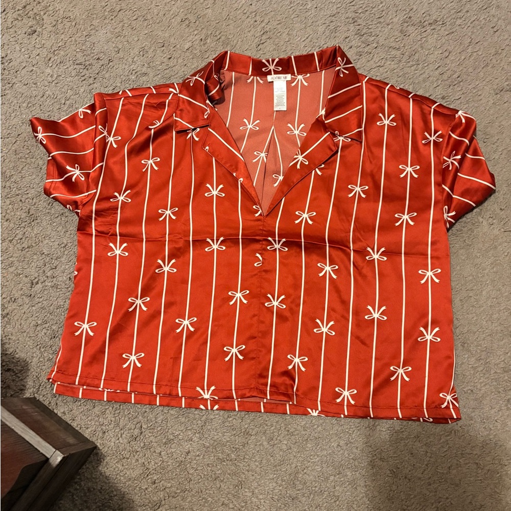 Victoria's Secret Red and White Bow Pajama Top